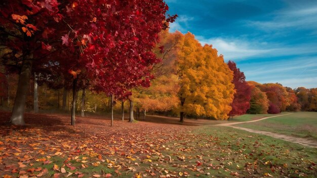 Paisaje natural de octubre con hojas de colores