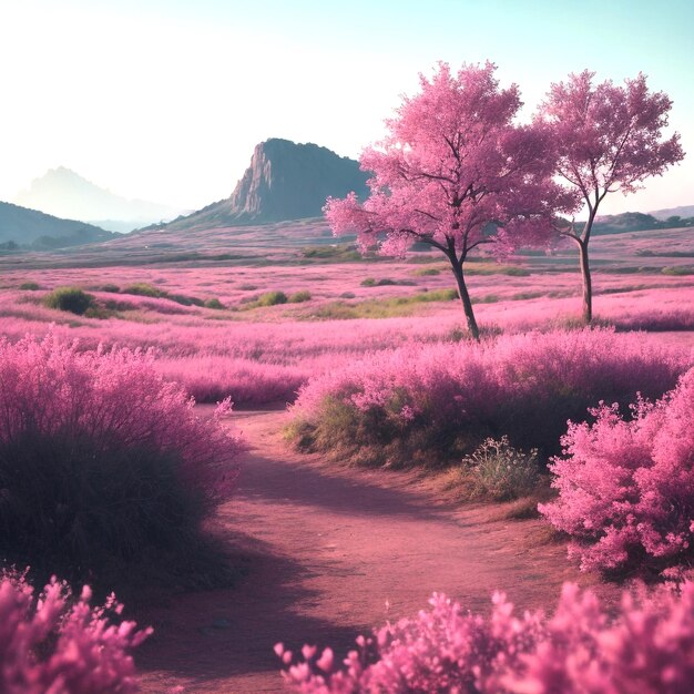 Foto paisaje natural rosado con vegetación