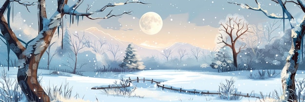 Paisaje navideño Ilustración de una escena contemplativa de invierno para un arte estacional