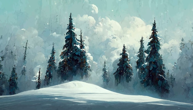 Paisaje navideño con nieve y árboles ilustración navideña