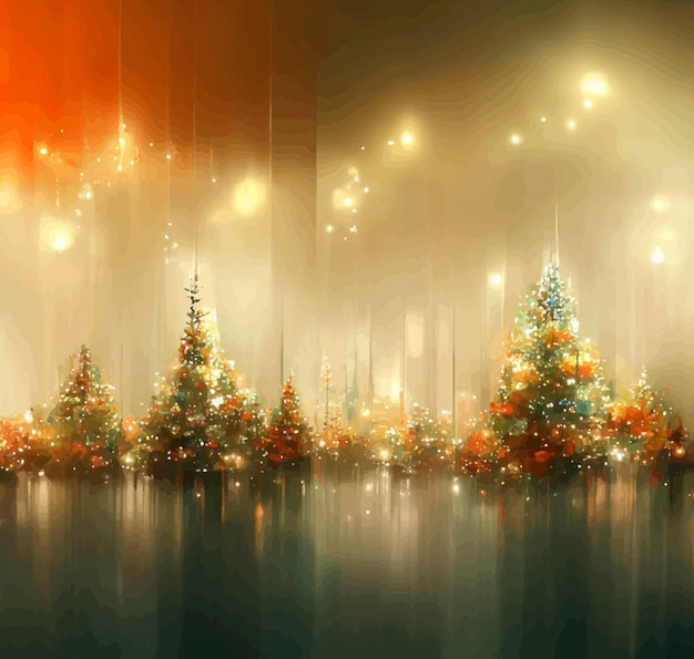 Paisaje navideño con nieve y árboles con luces ilustración de paisaje navideño