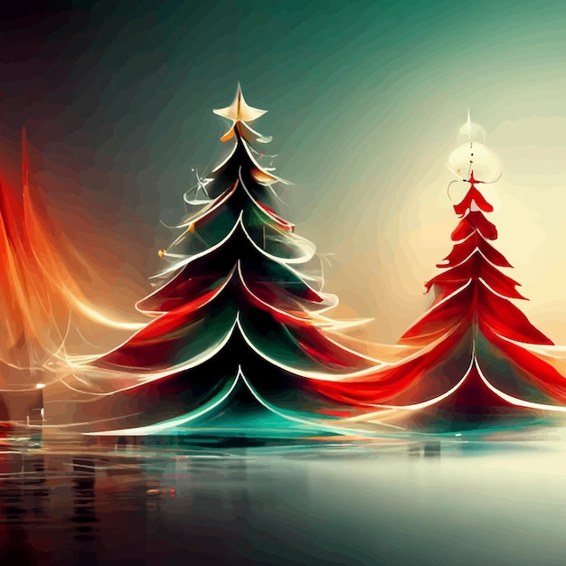 Paisaje navideño con nieve y árboles con luces ilustración de paisaje navideño