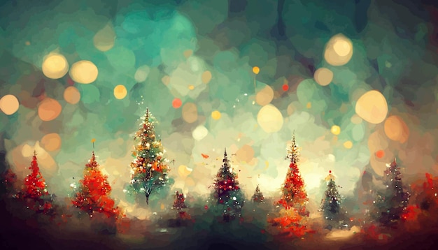 Paisaje navideño con nieve y árboles con luces ilustración de paisaje navideño