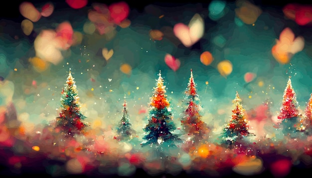 Foto paisaje navideño con nieve y árboles con luces ilustración de paisaje navideño
