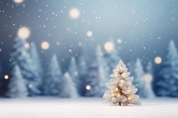 Paisaje nevado abstracto con luces borrosas del árbol de Navidad y espacio publicitario
