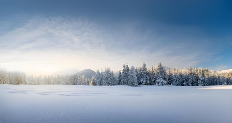 un paisaje nevado con árboles cubiertos de nieve