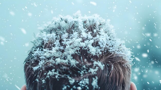 Foto paisaje nevado en la cabeza un énfasis surrealista de la caspa39s impacto en la salud del cuero cabelludo