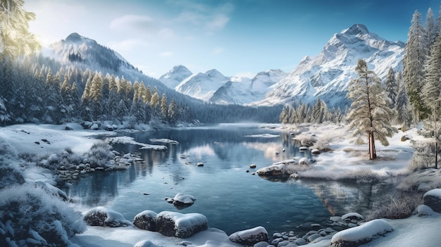 Un paisaje nevado con montañas al fondo