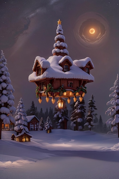 Paisaje nevado navideño con copos de nieve que caen suavemente creando una atmósfera serena