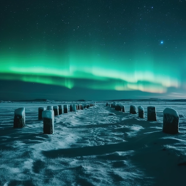 Un paisaje nevado con la palabra aurora