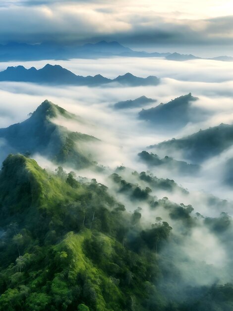 Paisaje de niebla en la jungla generado por ai