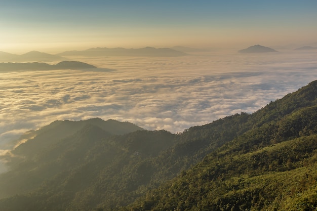 Paisaje con la niebla en la montaña Pha Tung
