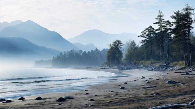 Paisaje de niebla de la playa de la montaña del cielo