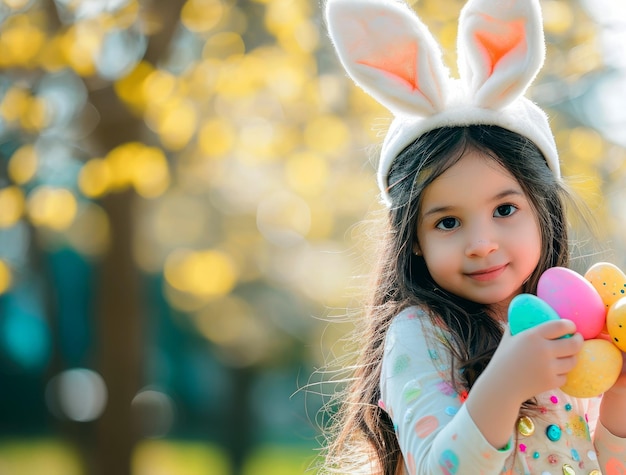 Paisaje con una niña sosteniendo huevos de Pascua Búsqueda de huevos de Pascua IA generativa