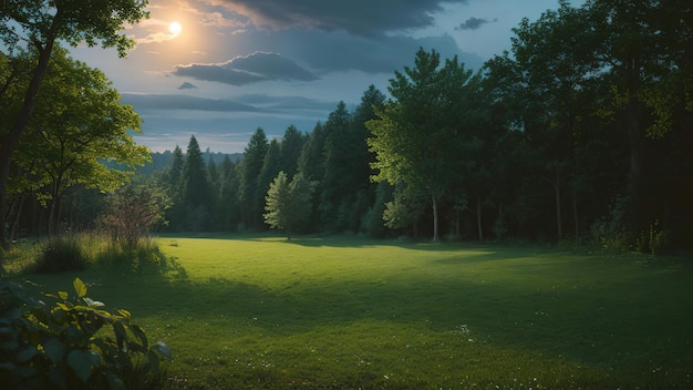 Paisaje noche bosque y luna