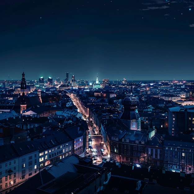 Foto el paisaje nocturno de la ciudad de tallin iluminado desde arriba