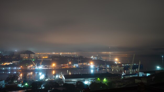 Paisaje nocturno de la ciudad de Vladivostok