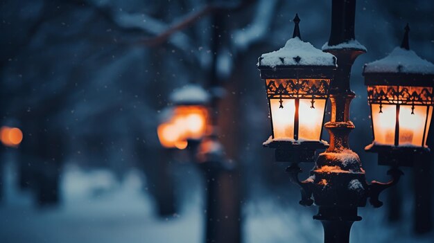 Paisaje nocturno de invierno en el callejón del parque de la ciudad