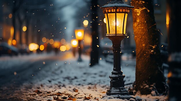 Paisaje nocturno de invierno en el callejón del parque de la ciudad