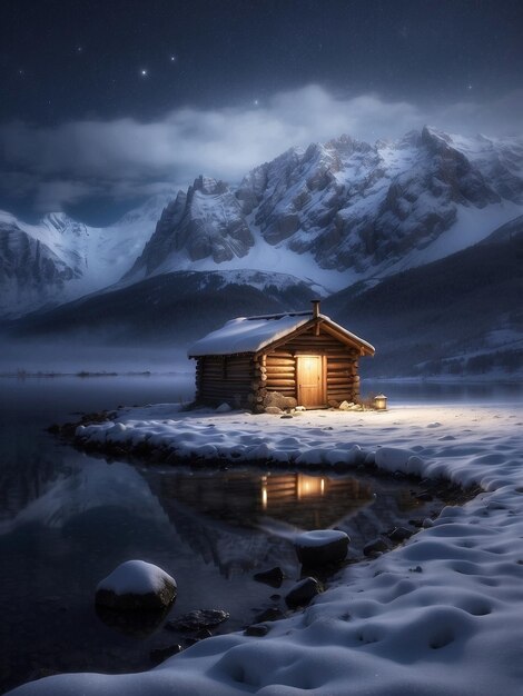 Paisaje nocturno nevado