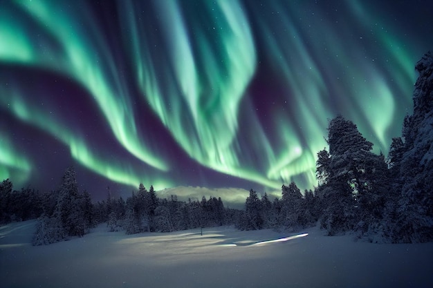 Paisaje noruego con hermosas auroras boreales