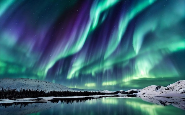 Paisaje noruego con hermosas auroras boreales