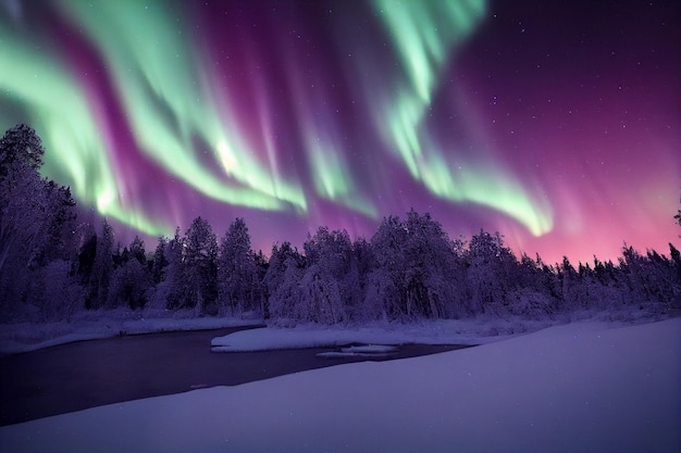 Paisaje noruego con hermosas auroras boreales