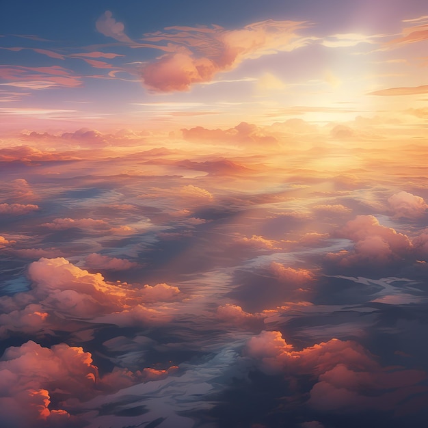 Paisaje de nubes al atardecer desde la ventana de un avión