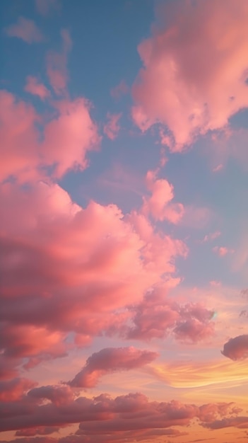 Paisaje de nubes de algodón caramelo al atardecer con un gradiente de azul rosa naranja y amarillo