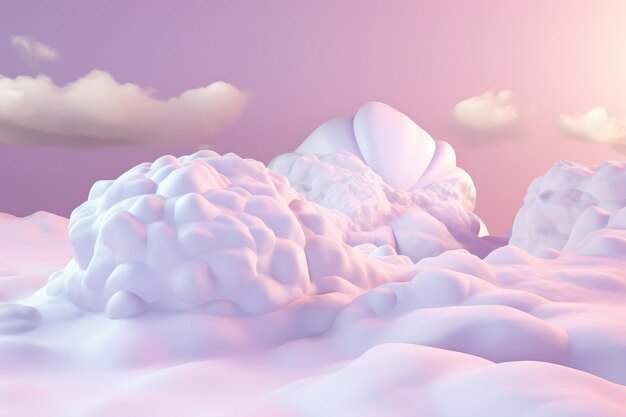 Un paisaje de nubes blancas y esponjosas con un cielo rosado