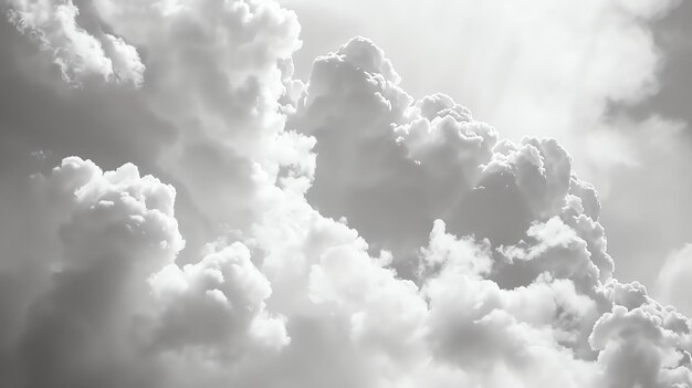 Paisaje de nubes suaves y esponjosas con un toque de luz solar asomando a través