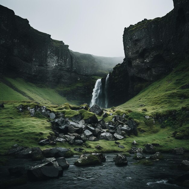 Paisaje nublado de las cascadas Moody