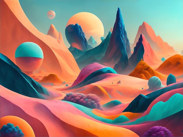 Un paisaje onírico de formas y colores abstractos