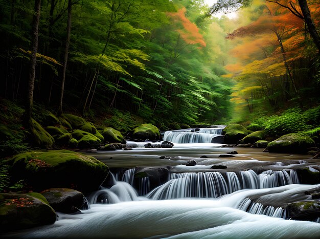 Paisaje otoñal con una escena de jungla representada en una pintura de acuarela con una relajante paleta de colores neutros Generación por IA generativa