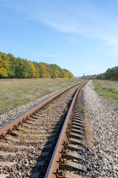 Paisaje otoñal con ferrocarril y robledal