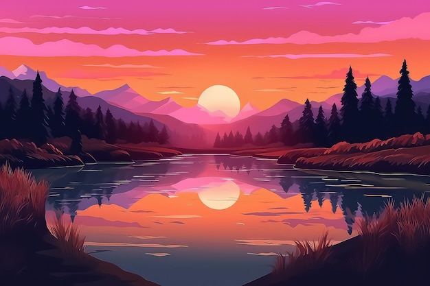 Paisaje de otoño con bosque en estilo de dibujos animados