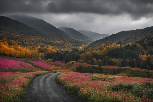 paisaje de otoño con flores coloridas en las montañas de los Cárpatos paisaje de Otoño con color