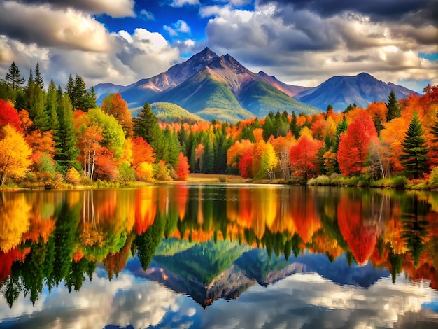 Foto paisaje de otoño con lago