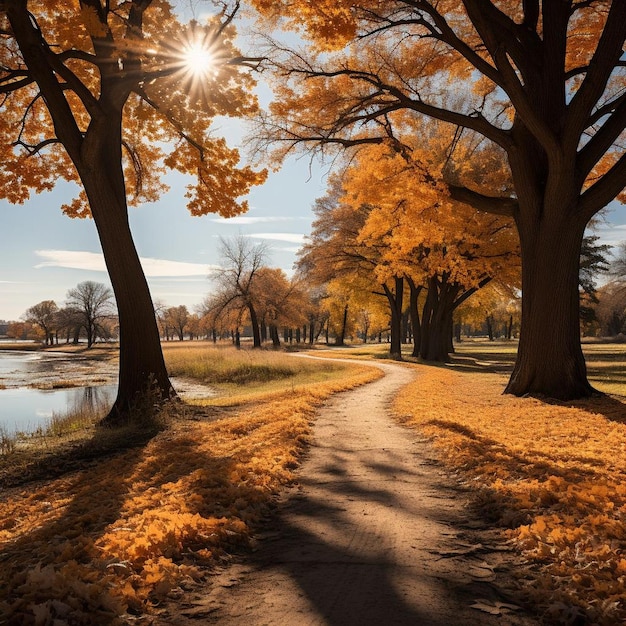 El paisaje de otoño mágico de los prados Foto de arce
