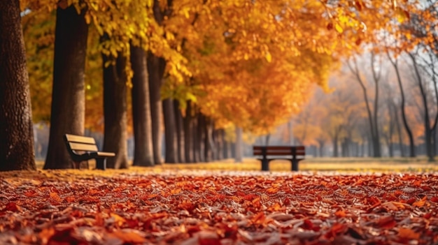 el paisaje de otoño del parque cae las hojas de los árboles