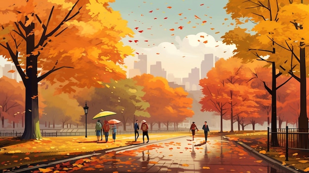 Paisaje de otoño con personas caminando en un parque de la ciudad New York Central Park