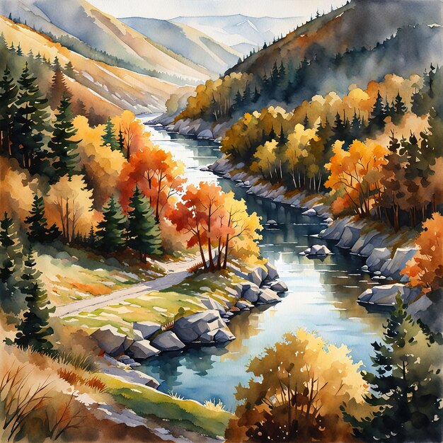 paisaje de otoño con río y bosque