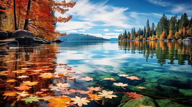 Paisaje de otoño con río tranquilo