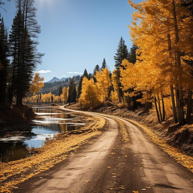 El paisaje de otoño de los senderos dorados