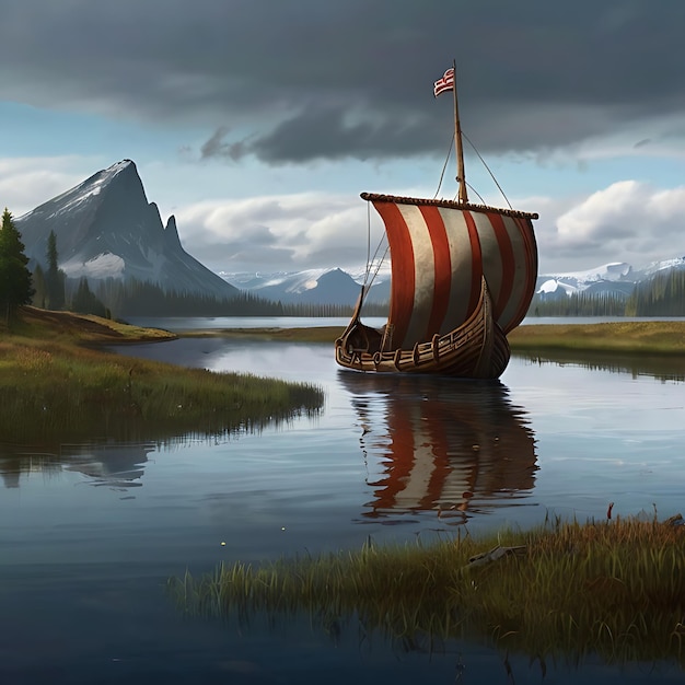 Un paisaje pacífico donde las naves vikingas han partido generado por la IA