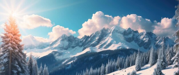 Paisaje panorámico de invierno con montañas nevadas