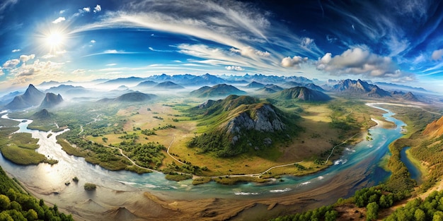 Paisaje panorámico desde las montañas hasta los océanos capturando las tierras vastos ecosistemas