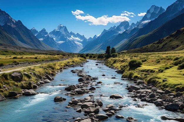 Paisaje paradisíaco maravilloso arroyo de río en medio de maravillas naturales IA generativa