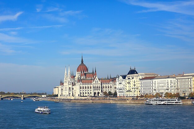 Paisaje del parlamento de budapest, vista turística de la capital de hungría en europa, paisaje arquitectónico