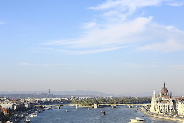 Paisaje del parlamento de budapest, vista turística de la capital de hungría en europa, paisaje de arquitectura